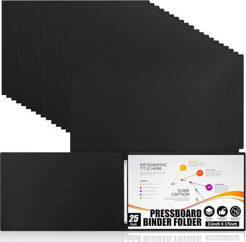 60 PCS 11x17 Inch Pressboard Cover ، مجلد الموثق التقديمي 3 بوصة مع مثبتات ورق شق المعادن لربط التقارير والمقترحات والنصوص وغيرها من المستندات (أسود) بدقة in Kuwait