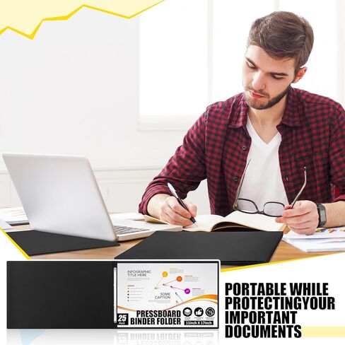 60 PCS 11x17 Inch Pressboard Cover ، مجلد الموثق التقديمي 3 بوصة مع مثبتات ورق شق المعادن لربط التقارير والمقترحات والنصوص وغيرها من المستندات (أسود) بدقة in Kuwait