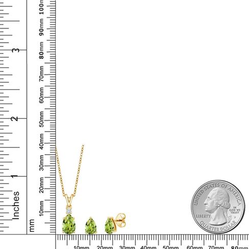 18K Yellow Gold Plated Silver Green Peridot and White Moissanite Pendant and Earrings Jewelry Set For Women | 2.73 Cttw | Gemstone August Birthstone | Pear Shape 9X6MM | With 18 Inch Chain in Saudi Arabia