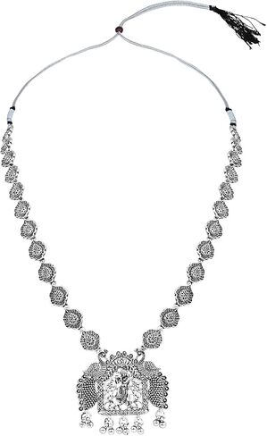 I Jewels Indian Festive Navratri Ethnic Silver Oxidised Long Necklace Jewellery With Earrings Set For Women in Saudi Arabia