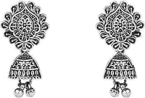 I Jewels Indian Festive Navratri Ethnic Silver Oxidised Long Necklace Jewellery With Earrings Set For Women in Saudi Arabia