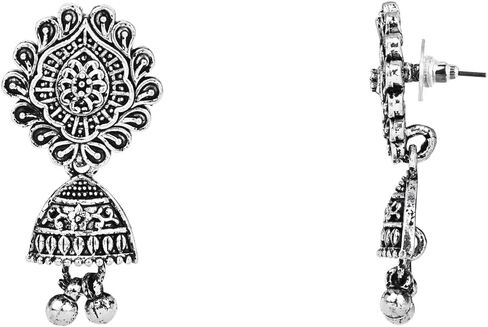 I Jewels Indian Festive Navratri Ethnic Silver Oxidised Long Necklace Jewellery With Earrings Set For Women in Saudi Arabia