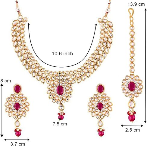 Aheli Fancy Bollywood Party Wear Necklace with Earrings Maang Tikka Set Indian Kundan Stone Studded Fashion Jewlery Gift for Women in Saudi Arabia