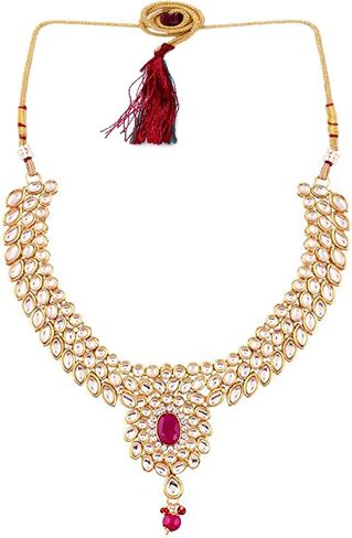 Aheli Fancy Bollywood Party Wear Necklace with Earrings Maang Tikka Set Indian Kundan Stone Studded Fashion Jewlery Gift for Women in Saudi Arabia