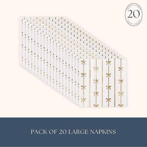 Bonjour fête الذهب توقيع القوس المناديل الورقية كبيرة | مناديل 3 طبقات لأعياد الميلاد والأعياد | مناديل الغداء الممتازة | رقائق الذهب | ديكور الحزب | لحفلات إمدادات الزخارف | حزمة من 20 ، 6.5 "مطوية in Kuwait