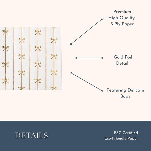 Bonjour fête الذهب توقيع القوس المناديل الورقية كبيرة | مناديل 3 طبقات لأعياد الميلاد والأعياد | مناديل الغداء الممتازة | رقائق الذهب | ديكور الحزب | لحفلات إمدادات الزخارف | حزمة من 20 ، 6.5 "مطوية in Kuwait