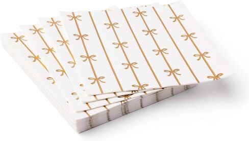 Bonjour fête الذهب توقيع القوس المناديل الورقية كبيرة | مناديل 3 طبقات لأعياد الميلاد والأعياد | مناديل الغداء الممتازة | رقائق الذهب | ديكور الحزب | لحفلات إمدادات الزخارف | حزمة من 20 ، 6.5 "مطوية in Kuwait