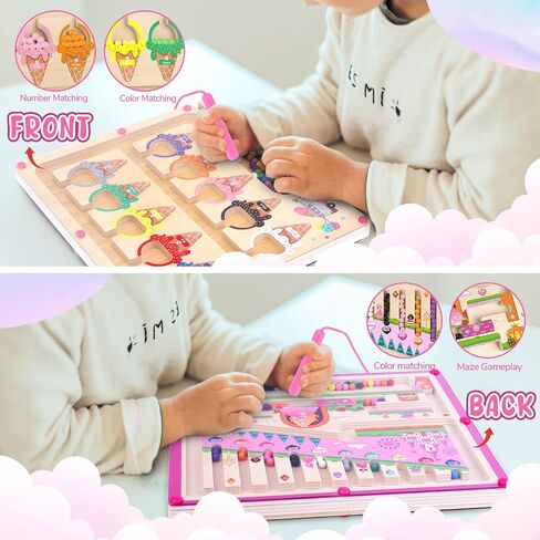 2 in 1 Magnetic Color and Number Maze,Alphabet Maze,Montessori Toy for 3-6 Years Old,Wooden Magnet Balls Puzzles,Toddler Busy Board Game,Preschool Learning Activities,Christmas & Birthday Gift for Kid in Saudi Arabia