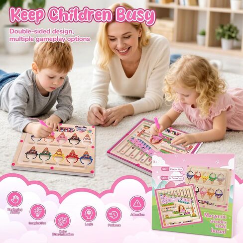 2 in 1 Magnetic Color and Number Maze,Alphabet Maze,Montessori Toy for 3-6 Years Old,Wooden Magnet Balls Puzzles,Toddler Busy Board Game,Preschool Learning Activities,Christmas & Birthday Gift for Kid in Saudi Arabia