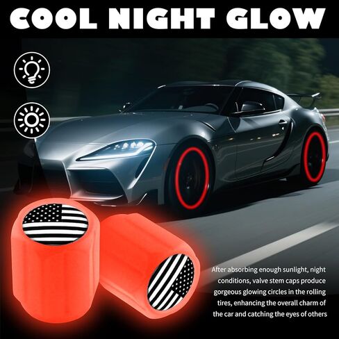 16 قطعة من أغطية صمام الإطارات الفلورسنت تضيء، أنماط العلم تتوهج في الظلام أغطية جذعية للصمام للديكور والغبار، ملحقات السيارة الأنيقة غطاء إطار السيارة للمركبة/سيارات الدفع الرباعي (أزرق) in Kuwait