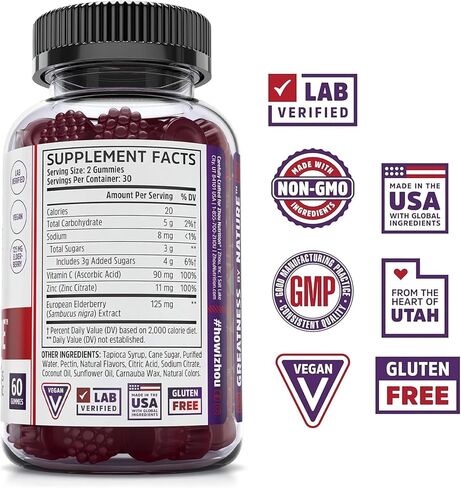 ZHOU Immune Support Bundle - Elder-Mune Elderberry & Vitamin C Gummies for Adults & Kids, Daily Natural Immune Support Supplements for Women & Men - 60 Elderberry & 60 Vitamin C Gummies in Kuwait