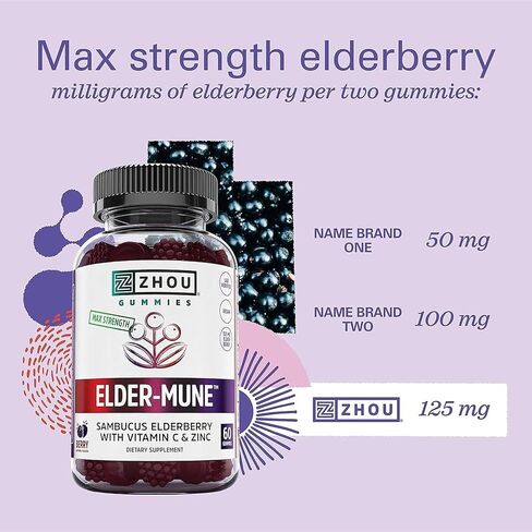 ZHOU Immune Support Bundle - Elder-Mune Elderberry & Vitamin C Gummies for Adults & Kids, Daily Natural Immune Support Supplements for Women & Men - 60 Elderberry & 60 Vitamin C Gummies in Kuwait