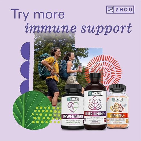 ZHOU Immune Support Bundle - Elder-Mune Elderberry & Vitamin C Gummies for Adults & Kids, Daily Natural Immune Support Supplements for Women & Men - 60 Elderberry & 60 Vitamin C Gummies in Kuwait