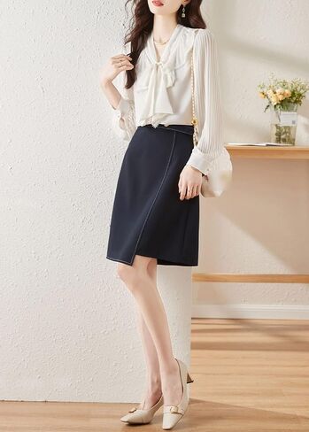 LAI MENG FIVE CATS Women's Ruffle Elegant Shirt Casual Tie Neck Long Sleeve Loose Blouse Top in Saudi Arabia