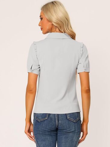 Allegra K Work Collared Top for Women's Peter Pan Collar Short Sleeve Button Front Shirt in Saudi Arabia