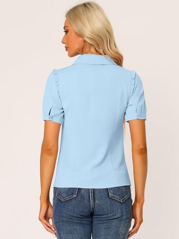 Allegra K Work Collared Top for Women's Peter Pan Collar Short Sleeve Button Front Shirt in Saudi Arabia