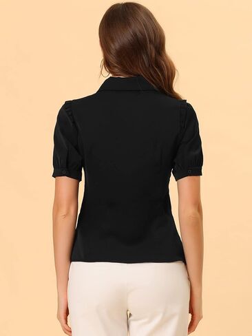Allegra K Work Collared Top for Women's Peter Pan Collar Short Sleeve Button Front Shirt in Saudi Arabia