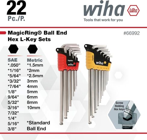 مجموعة مفاتيح Wiha 66992 MagicRing Ball End Hex Hex L-Key في حاملات، 22 قطعة in Kuwait