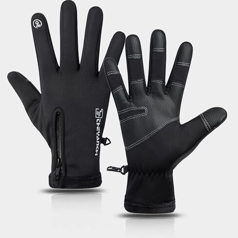 1 Pair Waterproof and Windproof Thermal Gloves with Full Finger Touch Screen, Zippered for Men and Women, for Winter Cycling and Cold Weather in Saudi Arabia