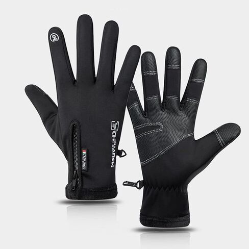 1 Pair Waterproof and Windproof Thermal Gloves with Full Finger Touch Screen, Zippered for Men and Women, for Winter Cycling and Cold Weather in Saudi Arabia