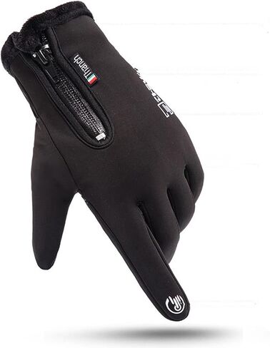 1 Pair Waterproof and Windproof Thermal Gloves with Full Finger Touch Screen, Zippered for Men and Women, for Winter Cycling and Cold Weather in Saudi Arabia