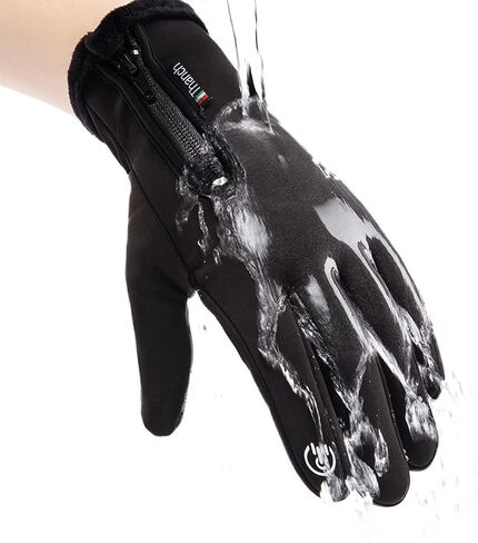 1 Pair Waterproof and Windproof Thermal Gloves with Full Finger Touch Screen, Zippered for Men and Women, for Winter Cycling and Cold Weather in Saudi Arabia