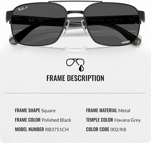 Ray-Ban RB3751CH CHROMANCE POLARIZED Square-Round Shape Sunglasses with Official Eyewear Kit in Saudi Arabia
