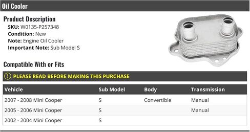 Engine Oil Cooler - Compatible with 2002-2008 Mini Cooper S in Saudi Arabia