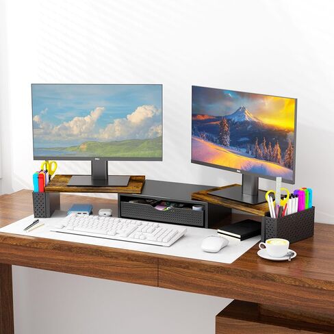 Spacrea Dual Monitor Stand Riser with Drawer and 2 Pen Holders in Saudi Arabia