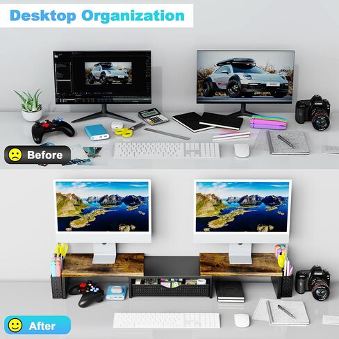 Spacrea Dual Monitor Stand Riser with Drawer and 2 Pen Holders in Saudi Arabia