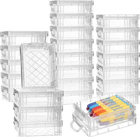 25 Pcs Plastic Crayon Boxes with Snap Lids Clear Crayon Organizers and Storage Stackable Crayon Container, Bulk Stacking Crayon Case for Pen Pencil Art Crafts Classroom Office School Supplies in Saudi Arabia
