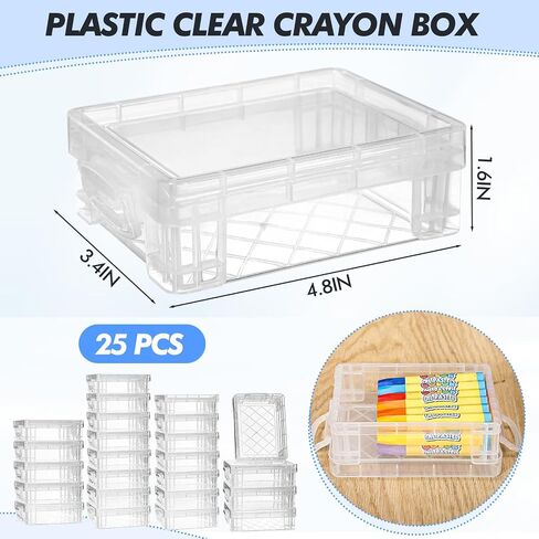25 Pcs Plastic Crayon Boxes with Snap Lids Clear Crayon Organizers and Storage Stackable Crayon Container, Bulk Stacking Crayon Case for Pen Pencil Art Crafts Classroom Office School Supplies in Saudi Arabia