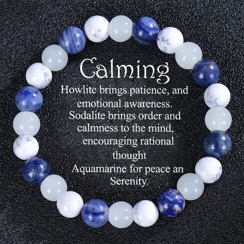 Calming Bracelets for Women Men Natural Stone Gemstones Stretch Beaded Bracelets Jewelry Birthday Protection Spiritual Gifts in Saudi Arabia