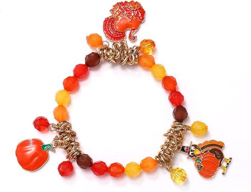 3Pack Thanksgiving Bracelets Beaded Stretch Fall Bracelets Pumpkin Turkey Maple Leaf Charm Bracelets Thanksgiving Autumn Holiday Festive Jewelry Gifts for Women in Saudi Arabia