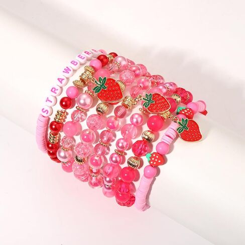 Strawberry Bracelet for Women Crystal Heishi Beaded Stretchy Bracelet Stackable Strawberry Cake Friendship Bracelets Party Favors Accessories in Kuwait