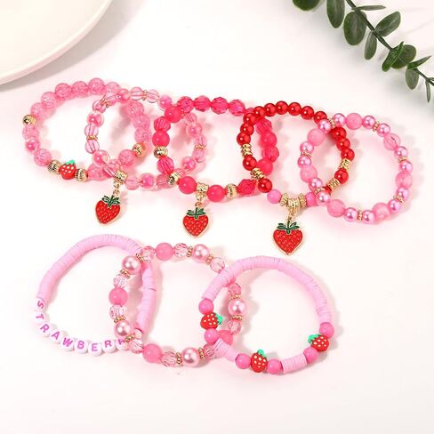 Strawberry Bracelet for Women Crystal Heishi Beaded Stretchy Bracelet Stackable Strawberry Cake Friendship Bracelets Party Favors Accessories in Kuwait