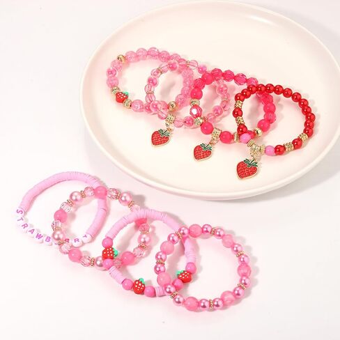 Strawberry Bracelet for Women Crystal Heishi Beaded Stretchy Bracelet Stackable Strawberry Cake Friendship Bracelets Party Favors Accessories in Kuwait