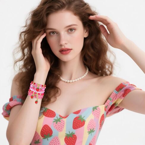 Strawberry Bracelet for Women Crystal Heishi Beaded Stretchy Bracelet Stackable Strawberry Cake Friendship Bracelets Party Favors Accessories in Kuwait