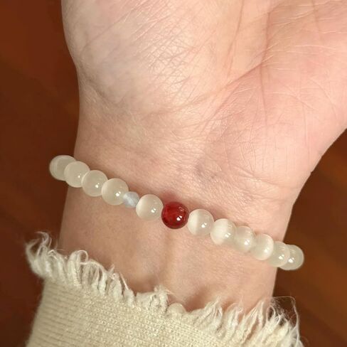 Natural Stone Charm Bracelet White Cat's Eyes Stone Elastic Bracelet for Women Men Multi-colored Beads Coconut Shell Wristlet Statement Jewelry in Saudi Arabia
