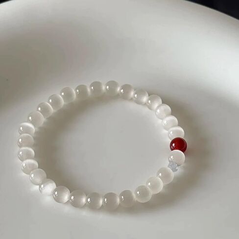 Natural Stone Charm Bracelet White Cat's Eyes Stone Elastic Bracelet for Women Men Multi-colored Beads Coconut Shell Wristlet Statement Jewelry in Saudi Arabia