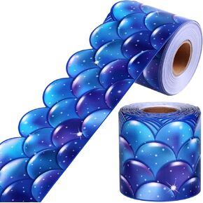 durony 65.6 Feet Blue Purple Mermaid Bulletin Board Border Scallops Border Trim Decoration Borders for Classroom, School,Office Decoration