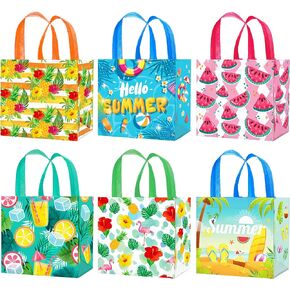 Hawaii Aloha Party Bags Summer Pool Beach Pineapple Watermelon Flamingo Theme Non-Woven with Handles Gift Treat Bags for Hawaiian Summer Pool Party Supplies