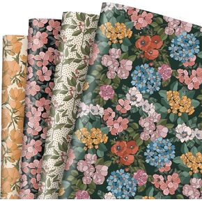 JarThenaAMCS Floral Wrapping Paper -Not Roll- Vintage Flower Gift Wrap Paper Folded Flat Retro DIY Craft Paper for Birthday Baby Shower Party Favors Supplies, 19.7 x 27.6 Inch, 8 Sheets