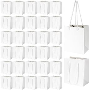 Rcybeo 50 Pack 4 x 2.4 x 4.6 Inches Mini Gift Bags, Extra Small Gift Wrap Paper bags with Handles for Party Favors, Birthday Gifts, Baby Shower, Weddings, Celebrations, Graduation, Holidays (White)