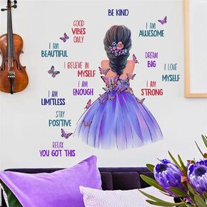 Butterfly Girl Wall Stickers Inspirational Quotes Wall Decals Motivational Saying Wall Mural Removable Positive Lettering Word Home Kid Art Wall Decor Girl's Bedroom Kid's Room Nursery Decoration Art