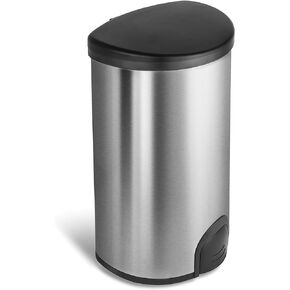 NINESTARS TTT-50-19 Automatic Tap Sensor Trash Can, 13 Gal 50L, Stainless Steel Base (D Shape, Black Lid)