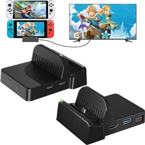TV Docking Station for Nintendo Switch/Switch OLED, Portable Switch Charging Dock for TV with 4K/1080P HDMI/Type C/USB 3.0 Port, Charger Stand to Replace Official Nintendo Switch Dock