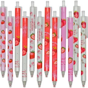 Maydahui 36 PCS Strawberry Gel Pens Cute Fruit Pen Retractable Printing Pen Black Ink for Girls School Party