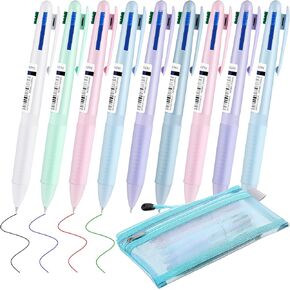 Tenare 8 Pcs Multicolor Ballpoint Pen 4-in-1 Colored Retractable Ballpoint Pens Multicolor in One with Mesh Zipper Pouch for Office School Supplies Students Classroom Nurse Journaling Prizes