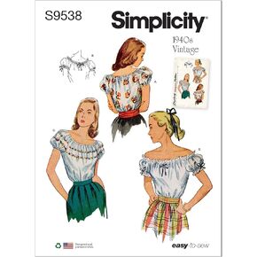 Simplicity Misses' Vintage Pullover Blouse Sewing Pattern Kit, Code S9538, Sizes 4-6-8-10-12, Multicolor